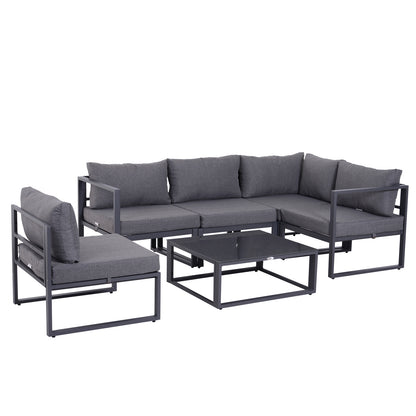 5 Seater Aluminium Garden Furniture Set, Garden Sofa Set with Thick Cushions for Patio and Balcony, Outdoor, Grey