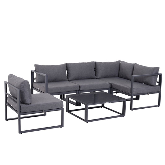 5 Seater Aluminium Garden Furniture Set, Garden Sofa Set with Thick Cushions for Patio and Balcony, Outdoor, Grey