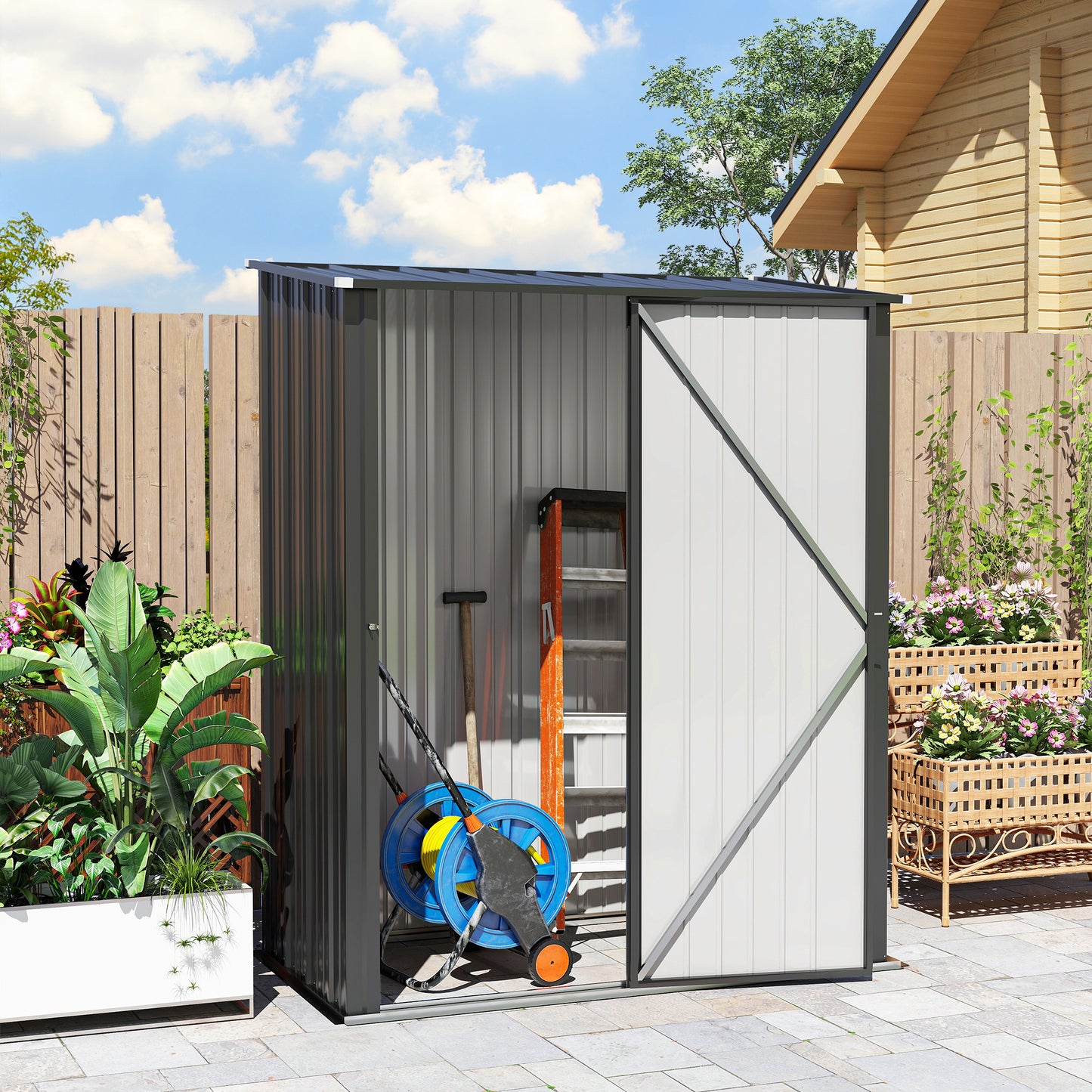 5.3 x 3.1ft Corrugated Steel Garden Shed - Black