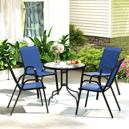 Five-Piece Steel Patio Set, with Glass-Top Table - Dark Blue