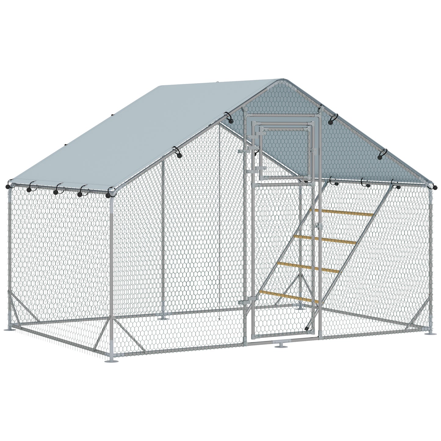 Walk-in Chicken Run with Cover, Feeding Door, Hanging Feeder, Perch, for 6-8 Poultry