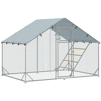 Walk-in Chicken Run with Cover, Feeding Door, Hanging Feeder, Perch, for 6-8 Poultry
