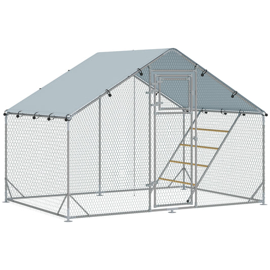 Walk-in Chicken Run with Cover, Feeding Door, Hanging Feeder, Perch, for 6-8 Poultry