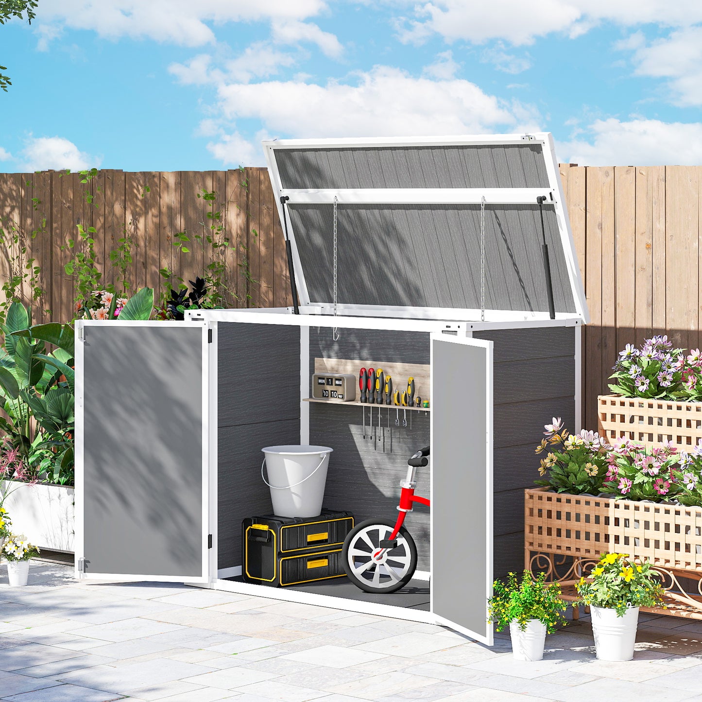 4.7 x 2.5FT Garden Shed, Double Bin Storage Shed with Lockable Doors