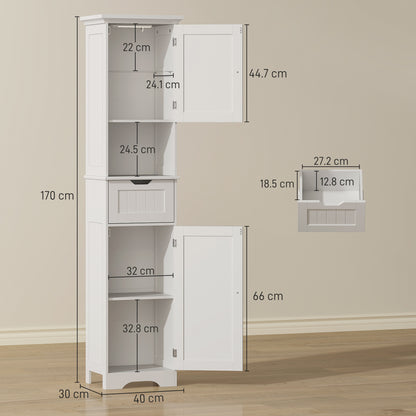 Slim Bathroom Storage Cabinet, with Sensor Lights - White