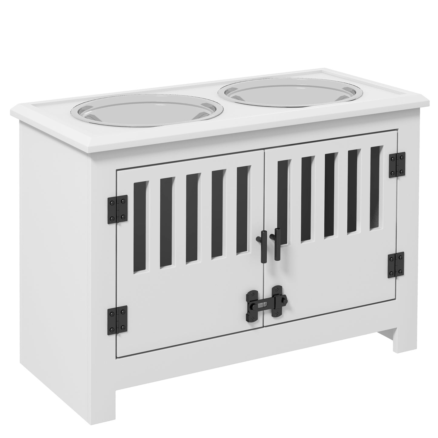 Raised Dog Bowls, Pet Feeding Station, with Storage, Food and Water Bowls, for Large Dogs - White