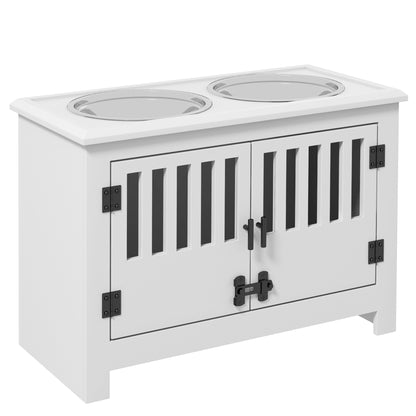 Raised Dog Bowls, Pet Feeding Station, with Storage, Food and Water Bowls, for Large Dogs - White