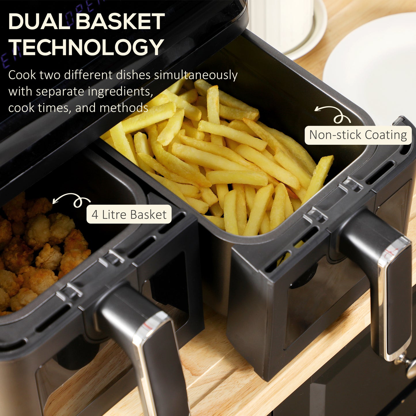 8L Dual Basket Air Fryer, 8-in-1 Air Fryer Oven with Digital Display, Visible, Timer, Preheat for Oil Free Low Fat Cooking