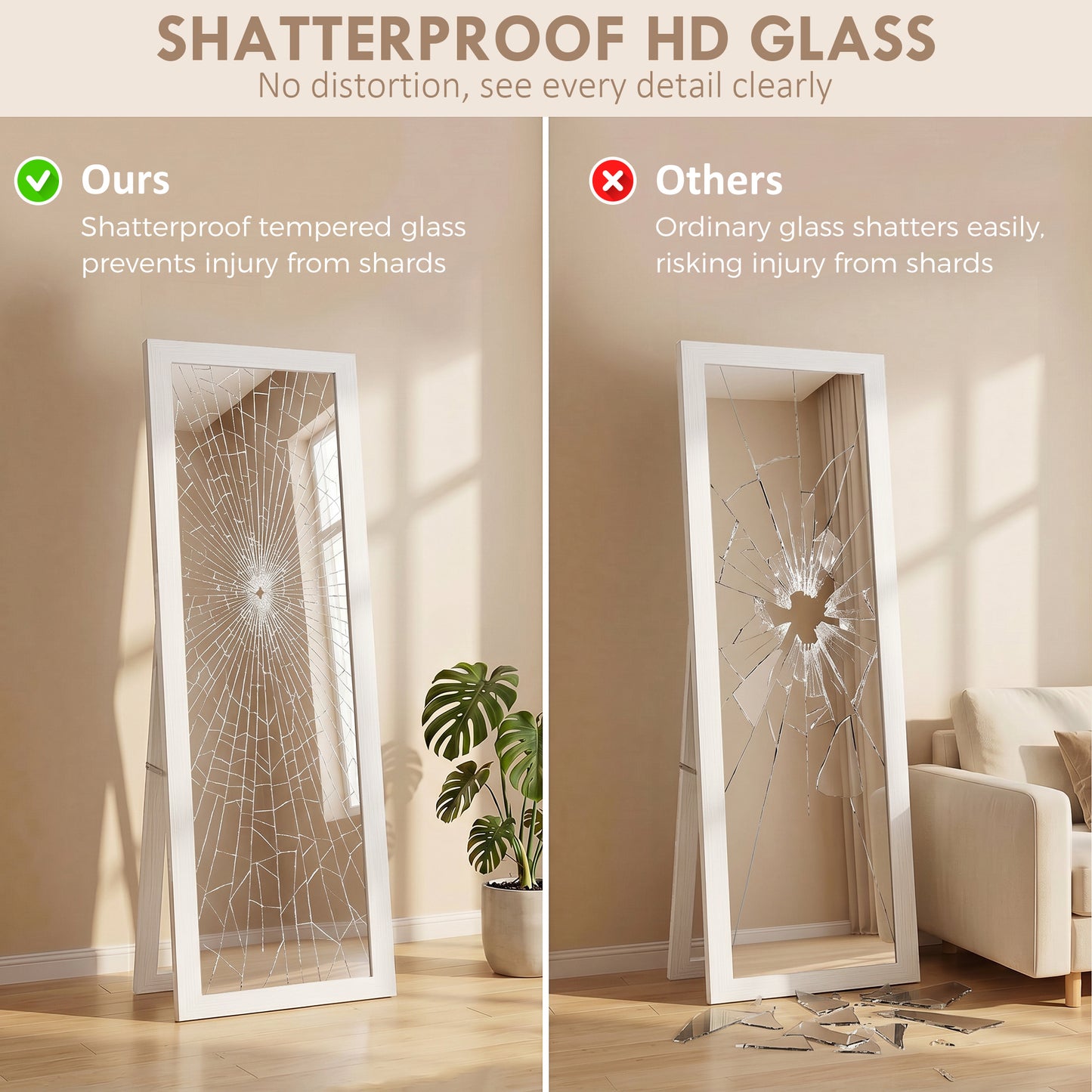 37 x 157 cm Full Length Mirror - White