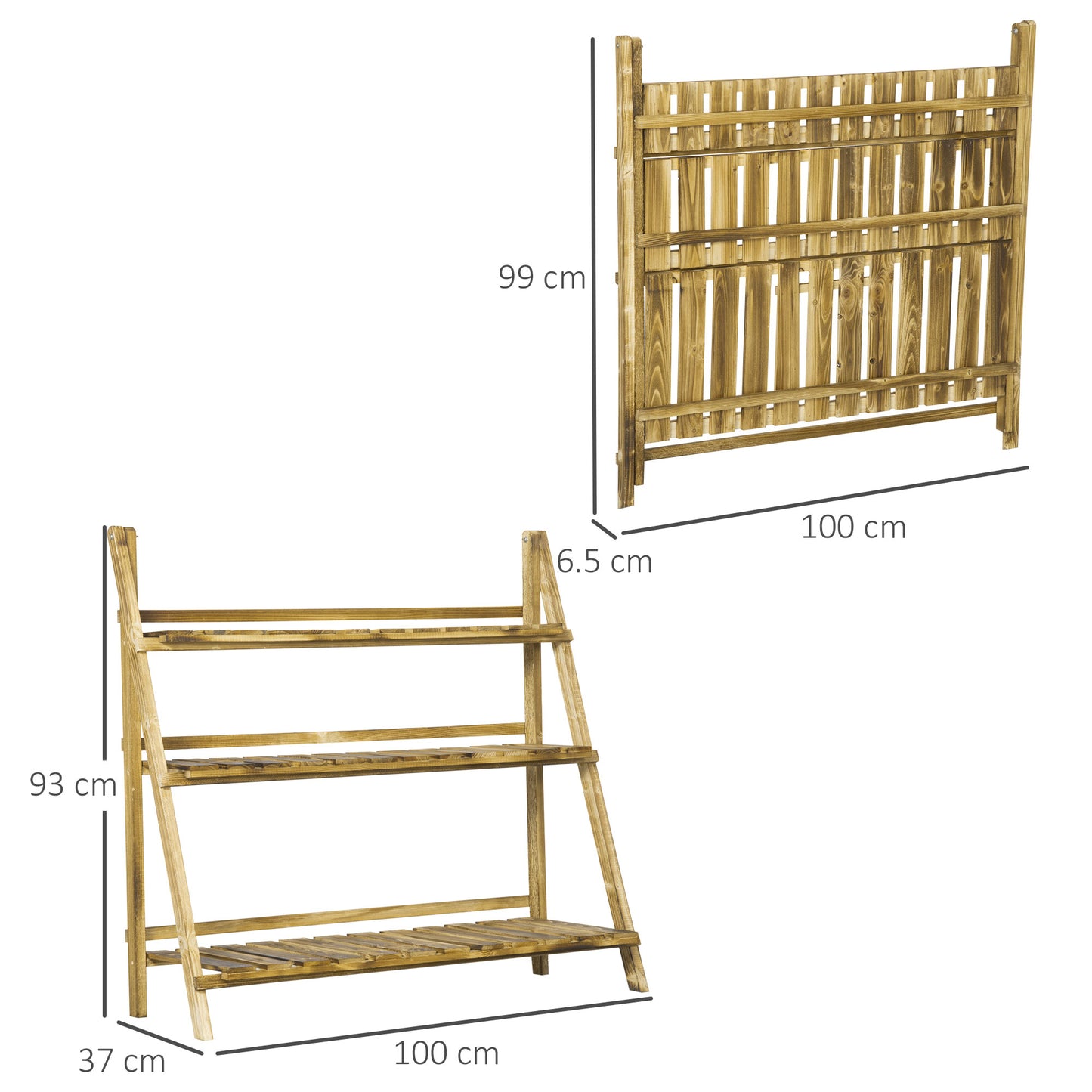 Wooden Folding Flower Pot Stand 3 Tier Garden Planter Display Ladder Gardener Storage Shelves Rack Herb Holder (100L x 37W x