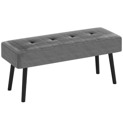 End of Bed Bench, Corduroy Bedroom Bench with Thick Padding and Steel Legs, Tufted Window Seat for Entryway, Living Room