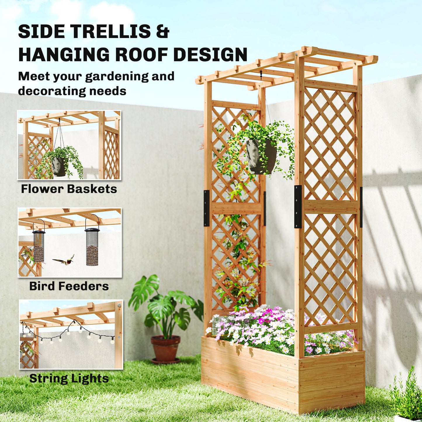 Fir Wood 110 x 44 cm Planter and Trellis Garden Bed