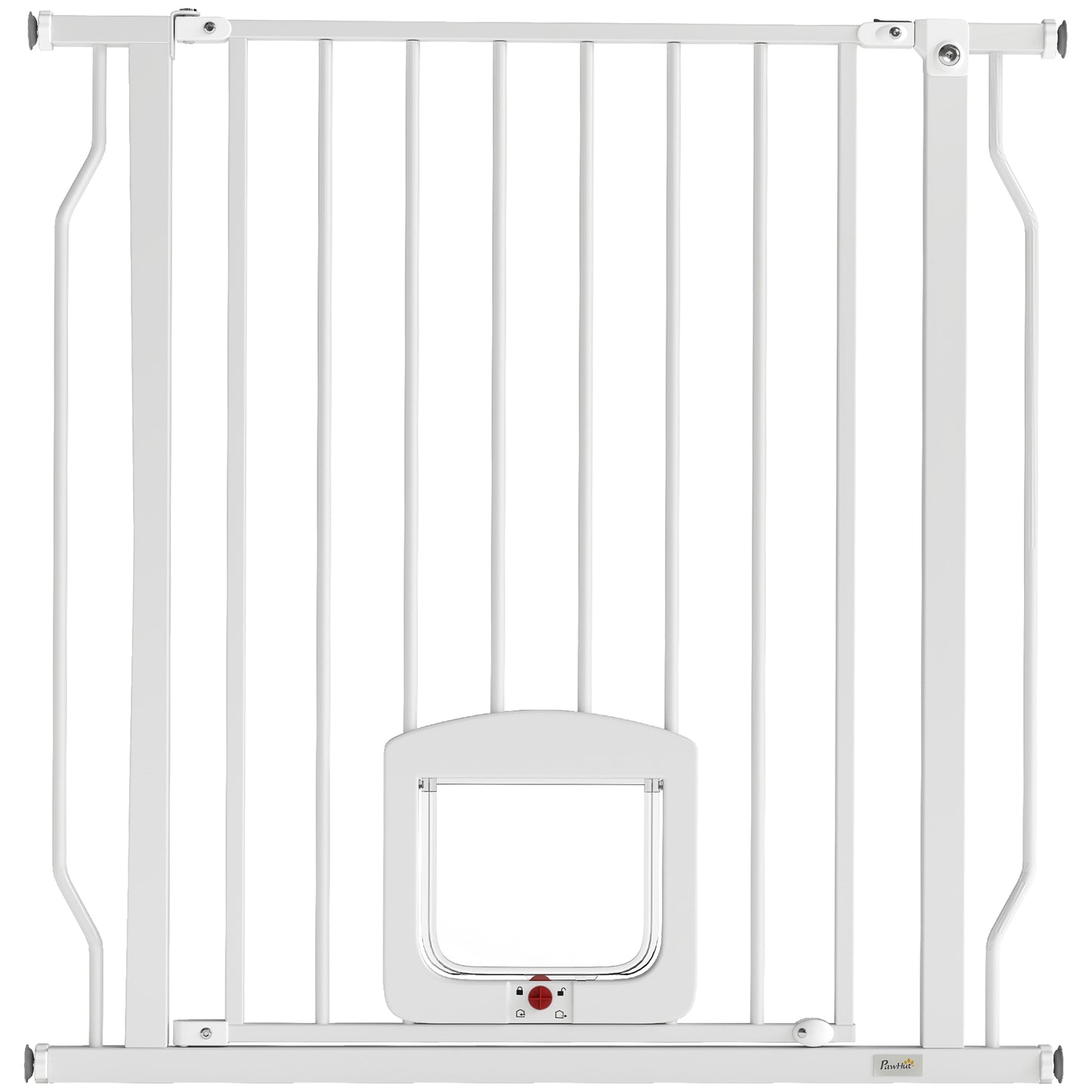 Adjustable Pet Gate with Cat Door, Pressure Fit Barrier for Doorway and Hallway, 75-85 cm, White