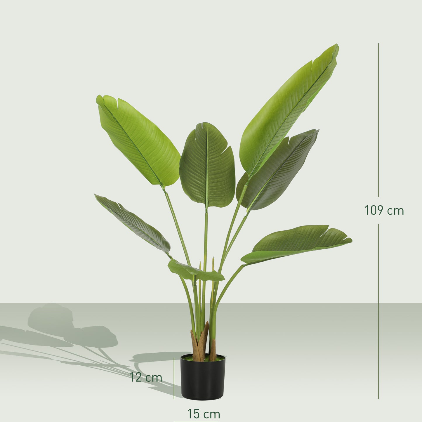 109cm Artificial Bird of Paradise Plant, Faux Banana Leaf Tree with PEVA Leaves and Flocking