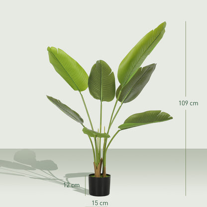 109cm Artificial Bird of Paradise Plant, Faux Banana Leaf Tree with PEVA Leaves and Flocking