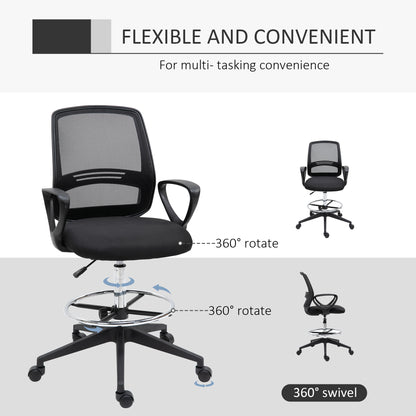 Drafting Chair, Ergonomic Tall Office Chair with Mesh Back, Lumbar Support, Adjustable Height and Foot Ring, Swivel Wheels