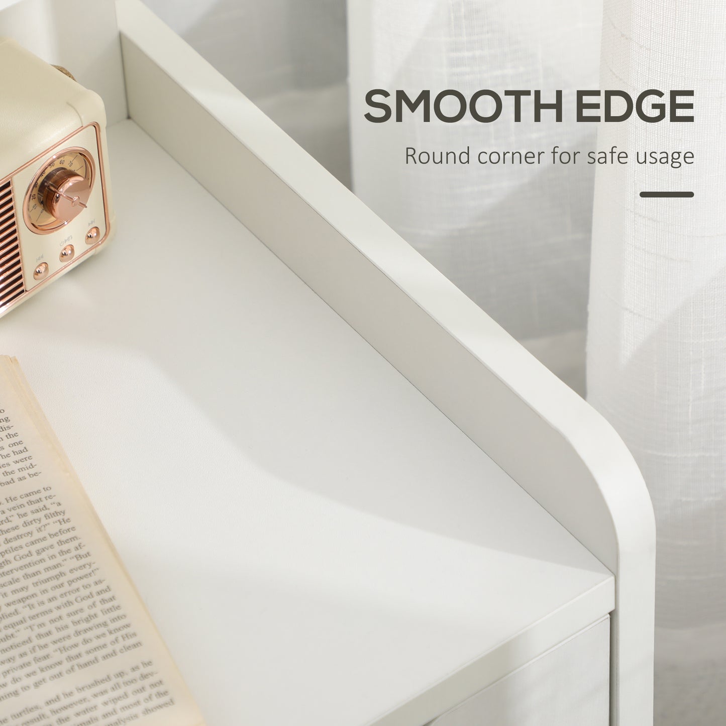 Bedside Table, Small Bedside Cabinet with 2 Drawers and Storage Shelves, Modern Nightstand for Bedroom, White