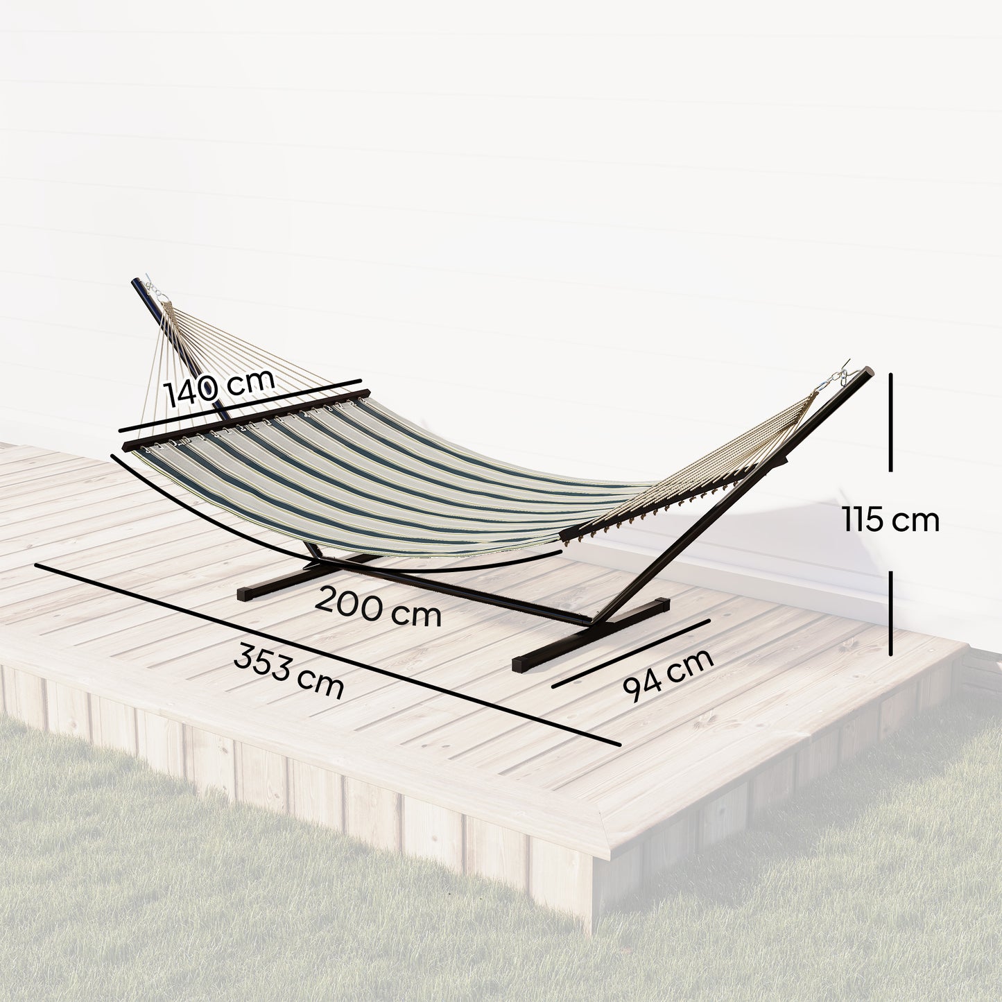 Outdoor Hammock with Stand Detachable Pillow Striped Swing Steel Frame, for Garden, Patio, Green