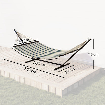 Outdoor Hammock with Stand Detachable Pillow Striped Swing Steel Frame, for Garden, Patio, Green