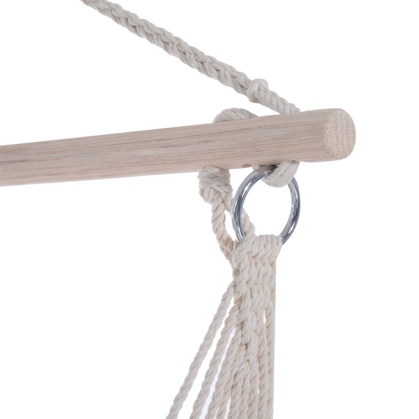 Outdoor Hanging Rope Chair with Soft Padded Seat & Backrest, Garden Hammock Chair with Wooden Support Bar Cotton Cloth