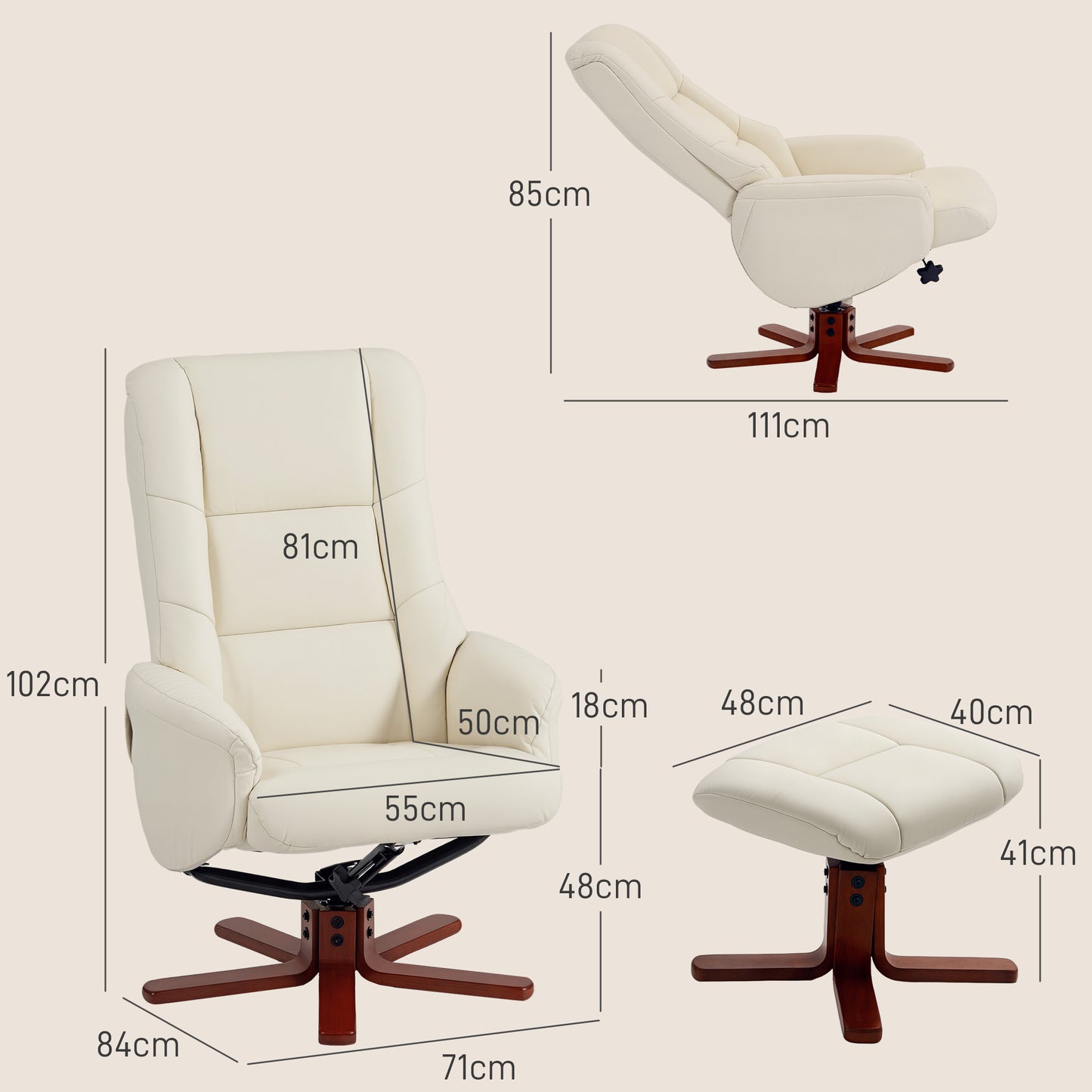 Rocking Recliner Chair with Footstool, PU Leather Recliner Armchair with Wood Base