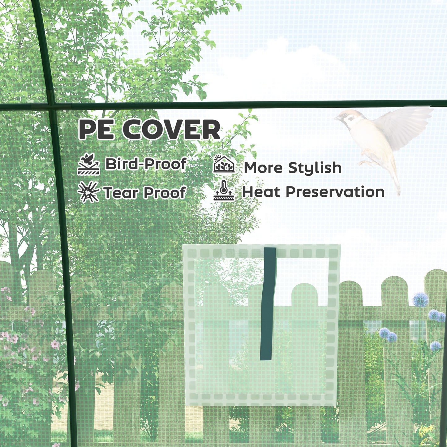 Polytunnel Greenhouse with Sandbags, Walk-In Tunnel Green House with 2 Doors and Screen Windows, 1.8 x 1.8 x 2m, Green