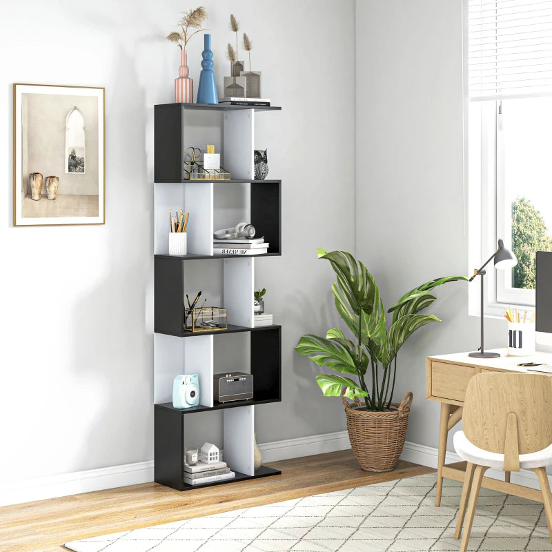 5 Tier Bookcase Storage Display Shelving - S Shape design