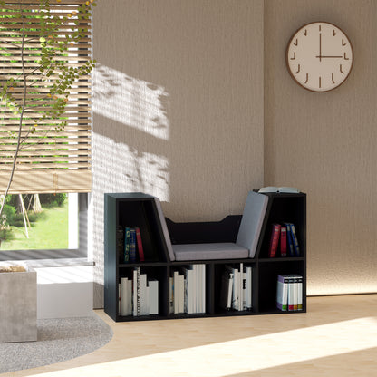 Bookcase with Cushioned Reading Seat – Black
