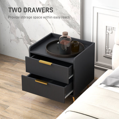 Elegant Two-Drawer Bedside Table - Black