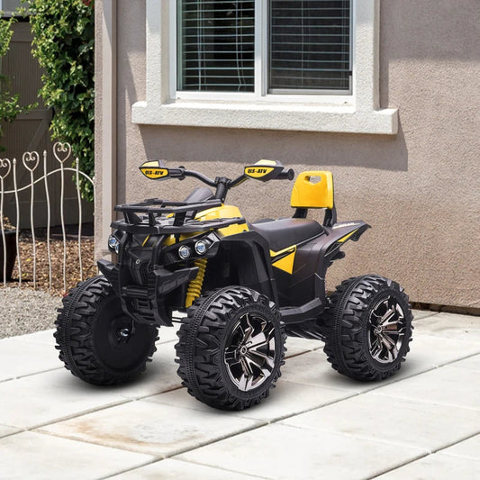 12V Quad Bike ATV with LED Lights, Music, Backrest - Yellow