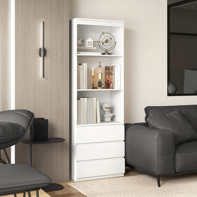 180cm Tall Bookcase with 3-Tier Shelving and 3 Drawer Storage Compartments