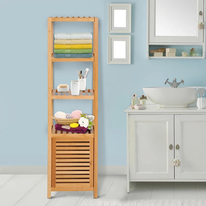 3-Shelf Tall Bathroom Unit with Cabinet - Utility Organiser Cupboard