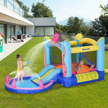 Octopus Design Bouncy Castle with Water Paddle Pool and Spraying Octopus