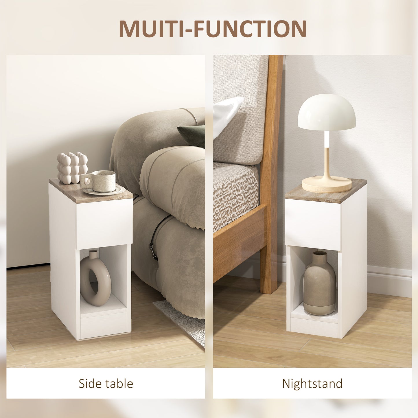 Set of Two Modern Storage Bedside Tables - Cream White