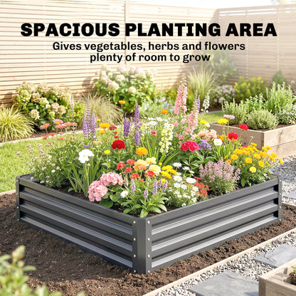 432L Square Raised Garden Bed Box Steel Frame for Vegetables, Flowers and Herbs, 120 x 120 x 30cm, Light Grey