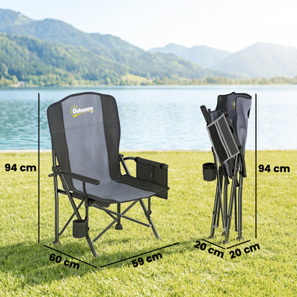 Padded Camping Chair Adults Heavy Duty Folding Chair Side Pocket Cup Holder Carry Bag Outdoor Black