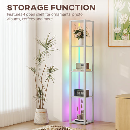 RGB LED Floor Lamp with Shelves, Modern Dimmable Standing Lamp with Remote Control