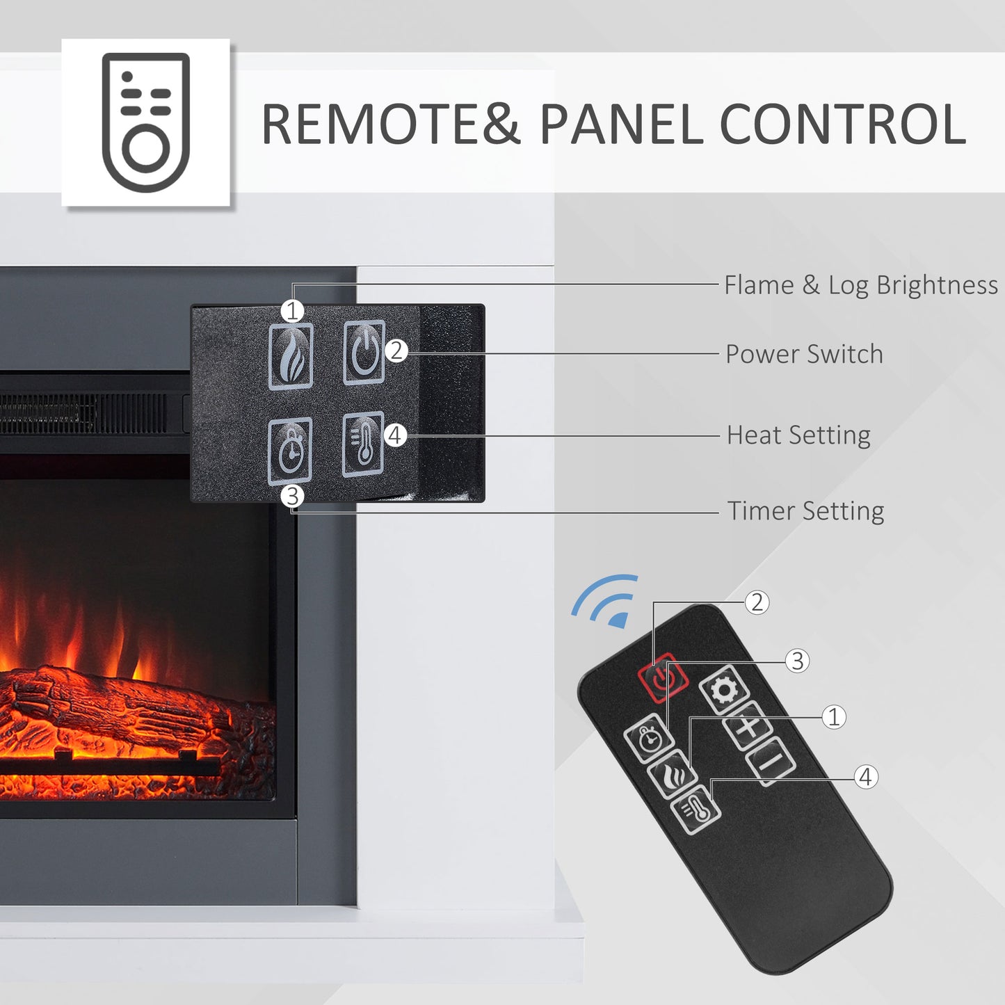 44" Electric Fireplace Suite with Remote Control, 2000W Freestanding Fireplace Heater with LED Flame Effect