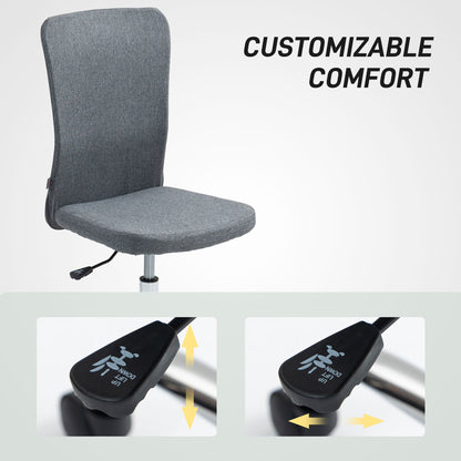 Armless Computer Desk Chair, Fabric Swivel Office Chair, Makeup Vanity Chair with Height Adjustable, Wheels