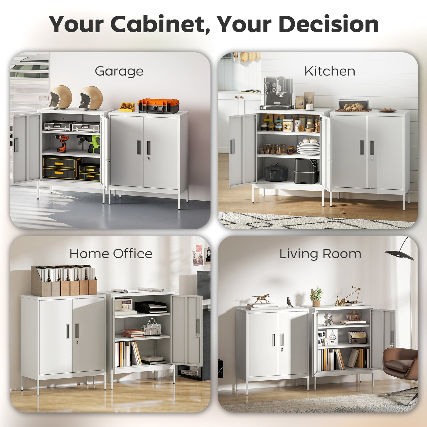 Metal Storage Cabinet with Lock and Adjustable Shelves - White