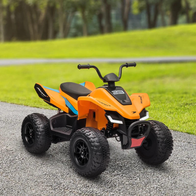 12V Quad Bike, with Music, Headlights, MP3 Slot and Suspension, for Ages 3-8 Years - Orange