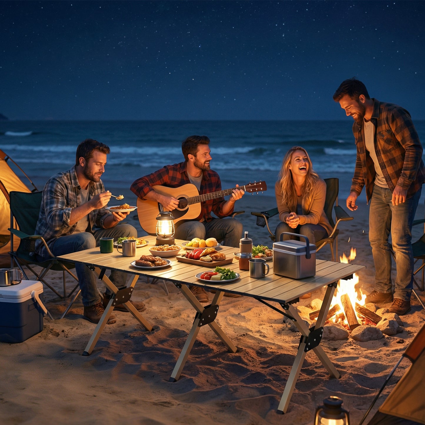 4ft Folding Camping Table, Waterproof Picnic Table with Roll Up Top, Carrying Bag and Metal Frame, Dark Brown
