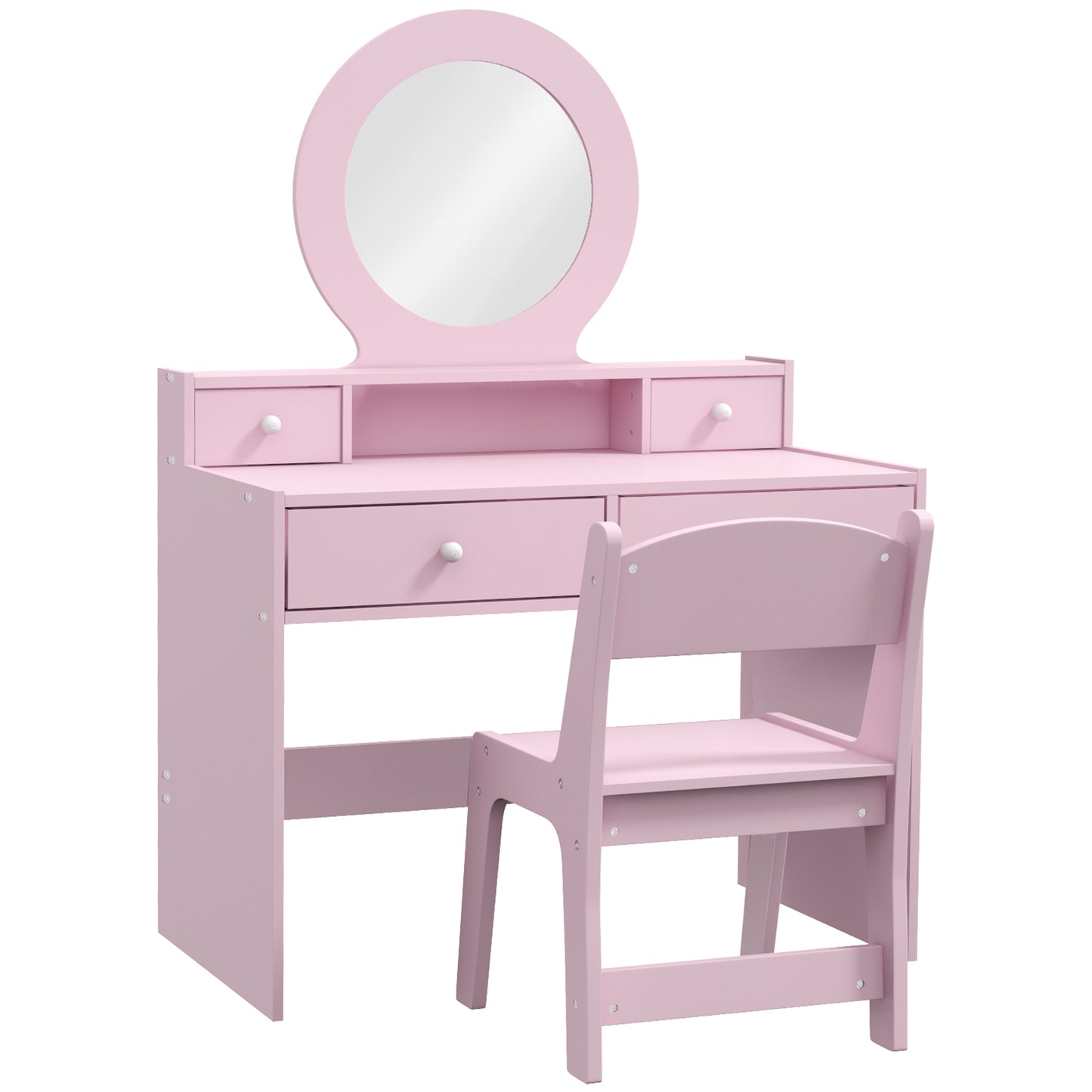 Kids Dressing Table Set Kids Make up Table with Stool and Mirror, Storage Drawers, Gift for Aged 3-8