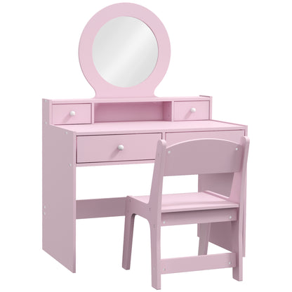 Kids Dressing Table Set Kids Make up Table with Stool and Mirror, Storage Drawers, Gift for Aged 3-8