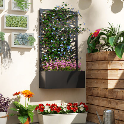 Outdoor Metal Planter, with Back Trellis - Black