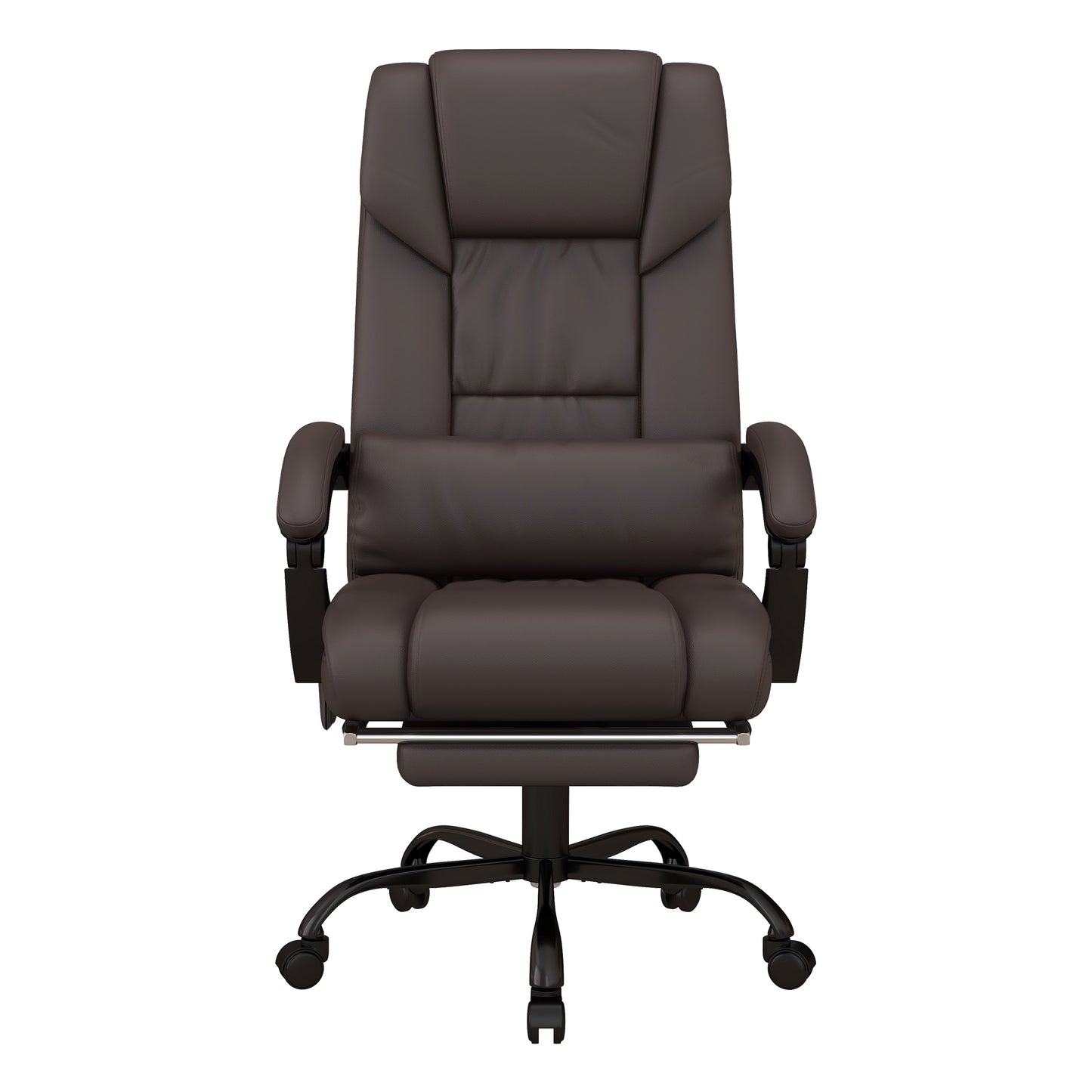 6-Point Massage Office Chair, PU Leather Desk Chair with Adjustable Height and Footrest for Home Office, Brown