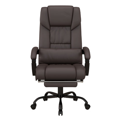 6-Point Massage Office Chair, PU Leather Desk Chair with Adjustable Height and Footrest for Home Office, Brown