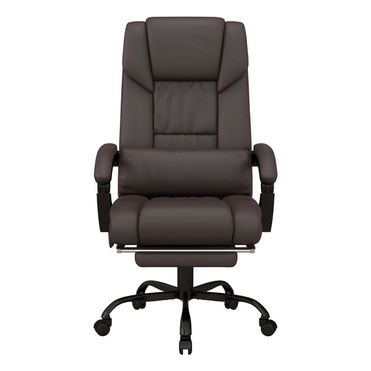6-Point Massage Office Chair, PU Leather Desk Chair with Adjustable Height and Footrest for Home Office, Brown