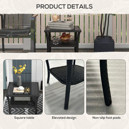 Two-tier PE Rattan Square Coffee Table - Black