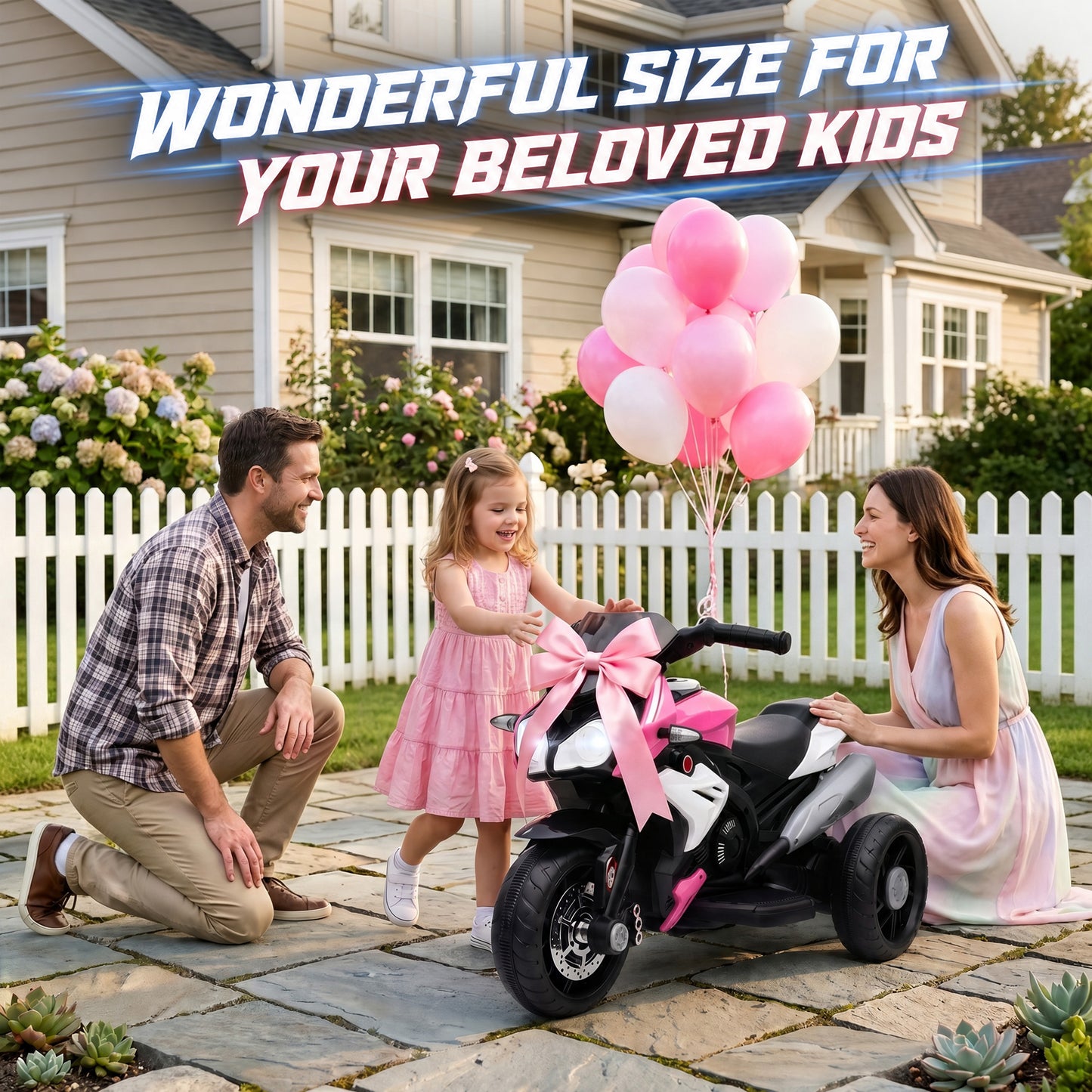 Kids Electric Motorcycle, 6V Ride on Motorcycle with 3 Wheels, LED Headlight, Music, Horn for Boys Girls 3-5 Y, Pink